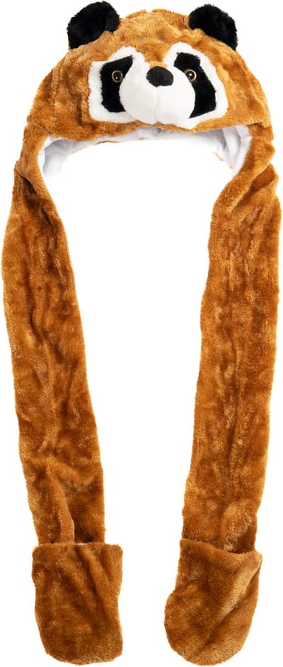 KIMU® Muts Wanten Bruine Wasbeer - Sjaalmuts met Oortjes Wasbeertje Bruin - Bontmuts Kinderen - Volwassenen Klein Hoofd - Wasberenmuts Pluche Kindermuts Festival
