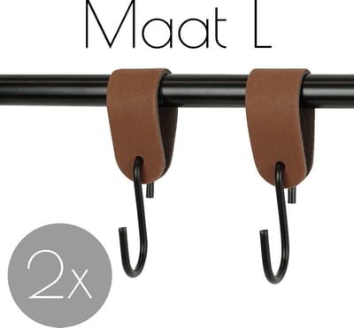 2x Leren S-haak hangers - Handles and more® | LICHTBRUIN - maat L (Leren S-haken - S haken - handdoekkaakje - kapstokhaak - ophanghaken)