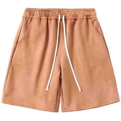 Heren Zomer Sportshorts Mid-rise Elastische Taille met Trekkoord Shorts Zakken Wijde Pijpen Hardlopen Effen Kleur Suède Shorts M