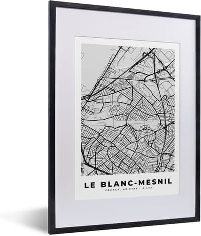 Fotolijst incl. Poster - Kaart - Stadskaart - Frankrijk - Le Blanc-Mesnil - Plattegrond - 30x40 cm - Posterlijst