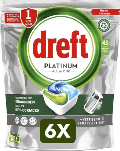 6 x Dreft Platinum All In One - Vaatwascapsules - Original - 43 Capsules
