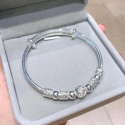 925 Sterling Zilver Armbanden voor Vrouwen Kwast Veer Ronde Kraal Armband Verstelbare Bedelarmband Luxe Bruidssieraden Cadeaus gray