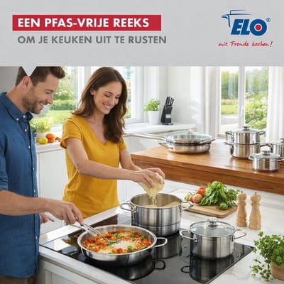 Set van 2 Koekenpannen 28 en 32 cm en 3 Kookpotten 12, 14 en 20 cm Elo Profi Brillant