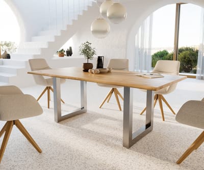 Eettafel Edge Eiche natuur 200x100x2,5-3 edelstaal breed Live-Edge