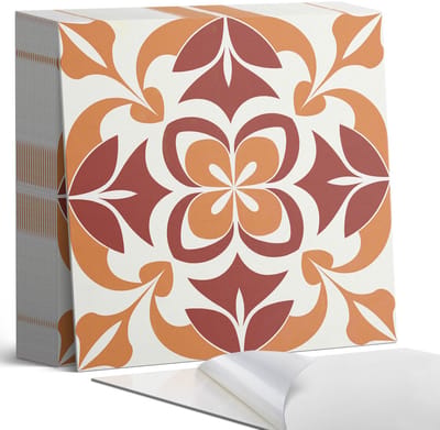 Coloray Plaktegels - Bloemenpatroon met bladeren Zelfklevende Tegels - 20 cm x 20 cm - Rood Plaktegels - 20 stuks - Vierkant PVC Tegels - Plaktegels Badkamer - Plaktegels Vloer - Vinyl Tegels - Wandtegel Zelfklevend