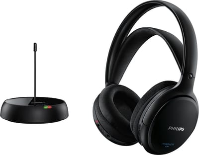 PHILIPS SHC5200/10 HiFi TV Hoofdtelefoon Draadloos Over-Ear (32-mm-Luidspreker, Draadloze FM-transmissie, Zelfinstellende Binnenhoofdband, Lichtgewicht Ontwerp, Oplaadbaar), Zwart