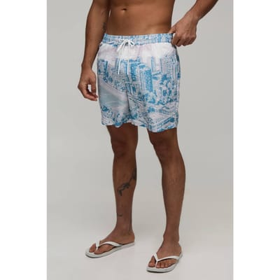 Voetbalstadion Stadslandschap Middellange Zwemshort | Grey | Size Large