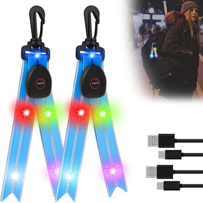 Led-knipperlicht, USB-oplaadbaar, 2 stuks veiligheidslicht voor kinderen met kleurrijk licht, knipperlichten, schooltas, waterdichte rugzakreflectoren, veiligheidslicht, aanhanger voor joggen, wandelen, hardlopen
