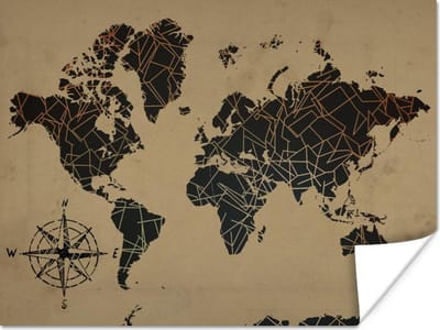 Poster - Wereldkaart - Abstract - Bruin - 40x30 cm