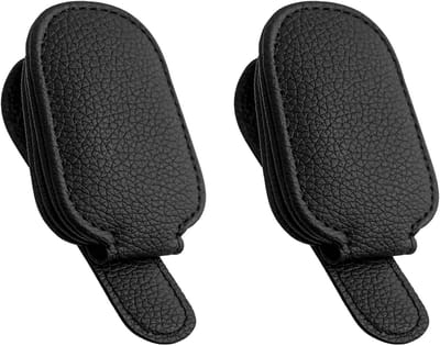 Set van 2 Universele Zonnebrilhouders voor Auto, Magnetische Lederen Zonnevisors, Geschikt voor Alle Soorten Brillen en Kaarten, Zwart