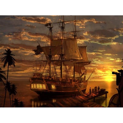 Borduren Kruissteek Zeilboot Foto Home Decor Volledige Ronde Diamant Schilderij Gratis Kruissteek 20X30CM brown