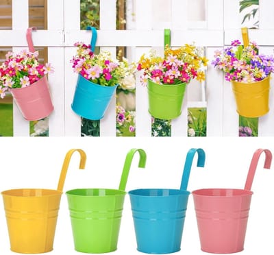 4 Stuks 10 cm Metalen Hangpotten met Verwijderbare Haak - Bloempotten voor Tuin, Balkon en Terras in Diverse Kleuren