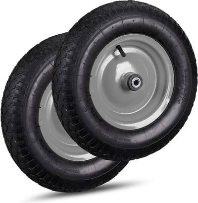 2x kruiwagenwiel 4.80 4.00-8 - luchtband - reservewiel m. adapters - zwart-grijs