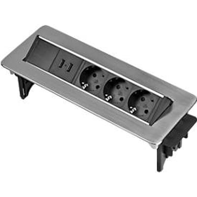 Brennenstuhl Indesk Power USB-Charger stekkerdoos, inbouw stekkerdoos 3-voudig met 2 USB-laadcontactdozen (ideaal voor keuken of werkplek, 2m kabel)