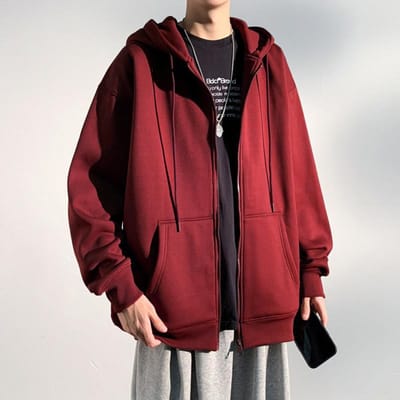 Cardigan à fermeture éclair pour hommes, veste à capuche ample, tendance pour hommes, printemps et automne, haut de couleur unie pour jeunes 5XL black