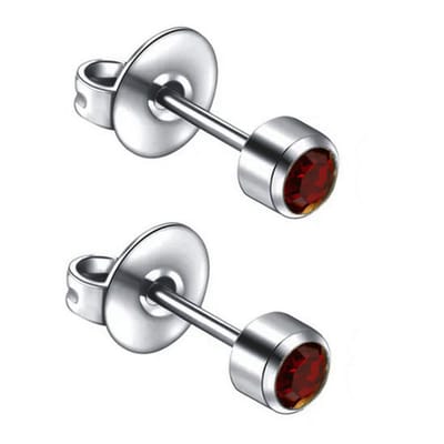 Caflon 4mm titanium oorknopjes voor oorschieter hypoallergeen steriel verpakt met kristal steentje rode geboortesteen januari