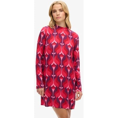 Superdry Mini-jurk met Print en Lange Mouwen Roze Grootte: 38