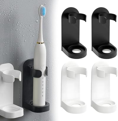 SnelShoppen - Electric Toothbrush Holder Set - 4 Stuks Zelfklevende Wandmontage Toothbrush Houder - Duurzaam Plastic - Zwart en Wit - Voor Badkamer