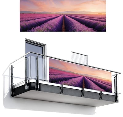 Balkonscherm 300x110 cm - Balkonposter Lavendelveld - Zonsondergang - Paars - Bloemen - Balkon scherm decoratie - Balkonschermen - Balkondoek zonnescherm