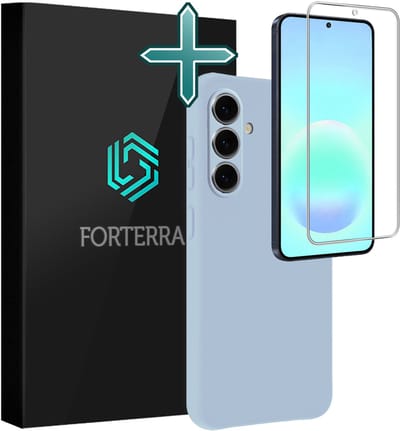 Hoesje Met Screenprotector - Geschikt voor Samsung Galaxy A57 - Sterk & Shockproof - Telefoon Hoes - Back Cover - Siliconen Case - Lichtblauw