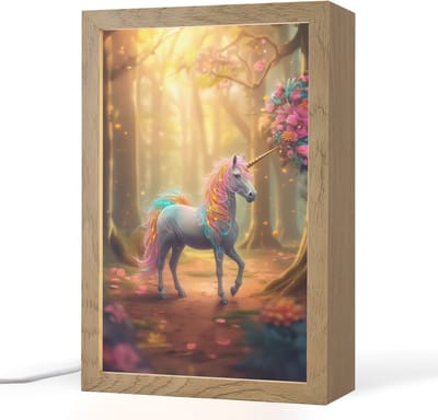 Nachtlampje 20x30 cm - Kinder lampje - Eenhoorn - Bos - Kleurrijk - Bloemen - Meiden - Tafellamp kinderkamer - Slaapkamer lamp - Bedlamp kinderen - Kinderlampje stopcontact - Wandlamp babykamer - Nachtlampjes