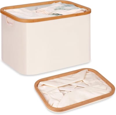 efluky Opvouwbare wasmand, bamboestof, opvouwbare opbergmand, opbergmand, wasmand, wasmand voor slaapkamer en badkamer, 50 liter, beige