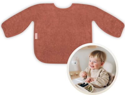 Funnies Slab met Mouwen Copper - Zachte Slab voor Baby’s - 100% Katoenen Badstof - Makkelijk Wasbaar in de Wasmachine - Slabbetjes, Kwijlslab, Schort, Kliederschort, Eet- en Speelslab - Ideaal voor Eten, Knutselen en Spelen