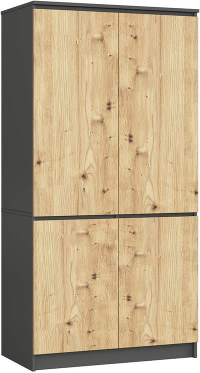 Kledingkast S90 met 4 Deuren / AKORD Furniture Factory / Grafietgrijs - Eiken / Moderne / 180x90x51 cm