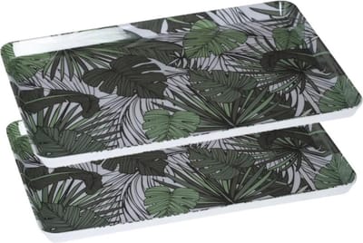 Secret de Gourmet Dienblad - 2x stuks - jungle print - 45 x 30 cm - kunststof - wit / groen