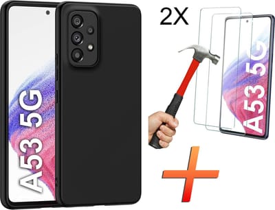 Hoesje geschikt voor Samsung Galaxy A53 5G Hoesje – mat zwart silicone back cover met 2X Screenprotector - EPICMOBILE