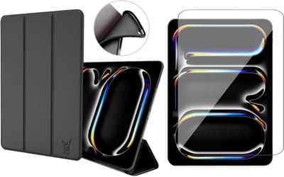 Hoes en Screenprotector geschikt voor iPad Pro 11 inch 2024 – Smart Cover met Tri-Fold Stand – Schokbestendig – Auto Wake/Sleep – TPU Backcase – Zwart