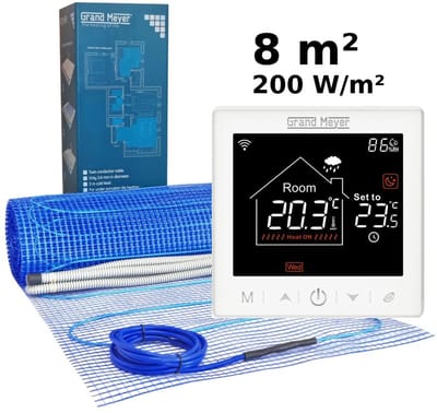 Elektrische vloerverwarmingsset 8 m², 200 W/m² + SN-10 Wi-Fi programmeerbare thermostaat
