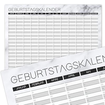 Marmerlook Verjaardagskalender DIN A3 - Jaaronafhankelijk, Neutraal & Modern