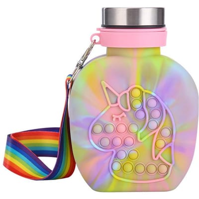 Nieuwe Siliconen Sport Waterfles Voedselkwaliteit Dubbelzijdige Vorm Waterfles met Touw Kinderspeelgoed Waterbeker 400ml pink