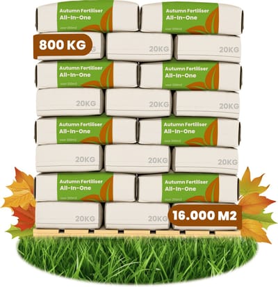 Najaarsmest All-In-One (800kg, 16.000m2) - Rijk aan Kalium - Gazonmest Najaar - Gazonsmeststof - Organische Meststof - Najaarsmest - Verhoogt de Weerstand van het Gazon tegen Vorst, Droogte, Ziektes en Betreding - Organifer