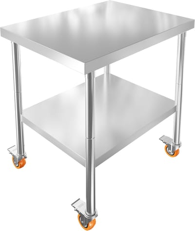 Serveerwagen van roestvrij staal, roltafel 76x60x85cm, keukenwerktafel met werkblad, draagvermogen tot 300 kg, opbergplank en 4 wielen, roestvrijstalen tafel voor voedselbereiding, catering, restaurants NAIZY