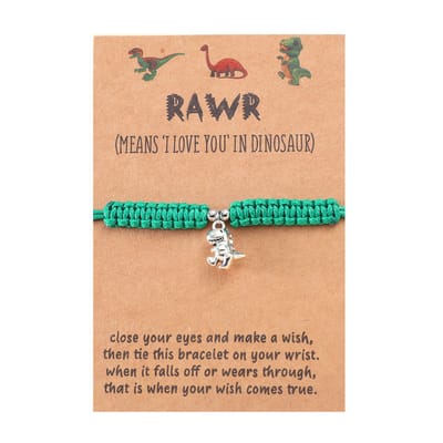 Armbandje met Dino Zilverkleurig - Groen Bandje - Armband op Cadeau kaartje - Pax Amare