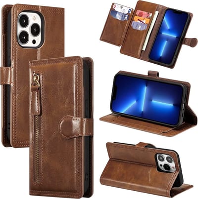 LuxeBass Hoesje geschikt voor Apple iPhone 13 - Boekhoesje - DonkerBruin - Vintage portemonne hoes met ritssluiting gsm hoesje - telefoonhoes - telefoonhoesjes