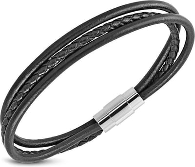 Amanto Armband Ferdi C - Leer - 316L Staal - Magnetisch - 9mm - 22cm