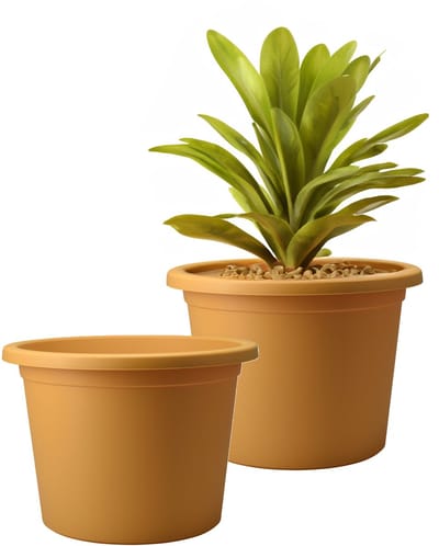 Pro Garden Plantenpot/bloempot Terras Master- 2x - enkelwandig kunststof - okergeel - D23 x H21 cm - Voor buiten