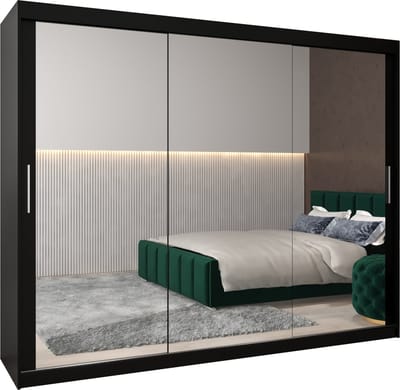 InspireMe - Kledingkast met 3 schuifdeuren, Modern-stijl, Kledingkast met planken (BxHxD): 250x200x62 - TORM III 250 Zwart Mat