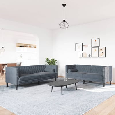 vidaXL - 2-delige - Loungeset - Chesterfield - en - bolsters - fluweel - donkergrijs