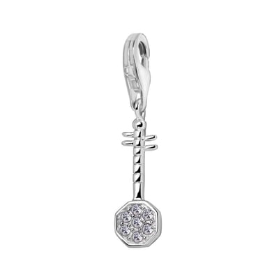 Quiges – 925 - Zilver – Charm - Bedel - Hanger - Muziek Instrument Zhongruan Chinees Gitaar - met – sterling - zilver - karabijnslot - geschikt - voor -Bedelarmband HC195