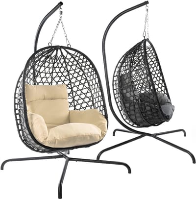 SP® Hangstoel - Tot 120kg - Egg Hangstoel - Met Standaard - Zwart - 102cm x 102cm x 195cm