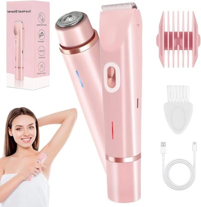 Thijox - 2-in-1 Dames Bikini Scheerapparaat - Waterdicht, Oplaadbaar, Pijnloos Scheermes voor Schaamhaar, Benen, Oksels, Armen en Gezicht - Roze