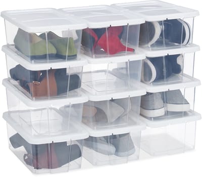 48x Schoenenbox transparant - wit - schoenendoos stapelbaar - schoenenopbergers