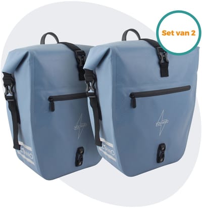 Voltano Enkele Fietstas Set E-bike - Ice Blauw - 2 x 23 Liter - Inclusief Schouderband - 100% Waterdicht - Fietstassen Elektrische Fietsen