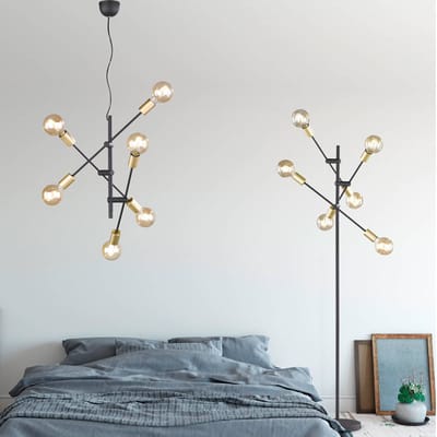 TRIO CROSS - Hanglamp - Zwart mat - excl. 6x E27 6 W - Zwenkbaar - Plafondbevestiging - In hoogte verstelbaar