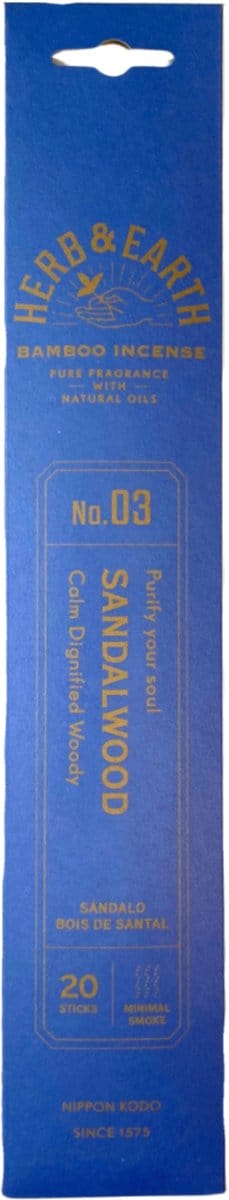 Nippon Kodo - herb en earth - sandalwood wierook stokjes - 1 pakje 20 stokjes
