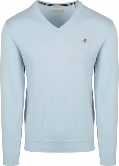 Gant Pullover V-Hals Lichtblauw - Maat 3XL - Heren - Pullovers